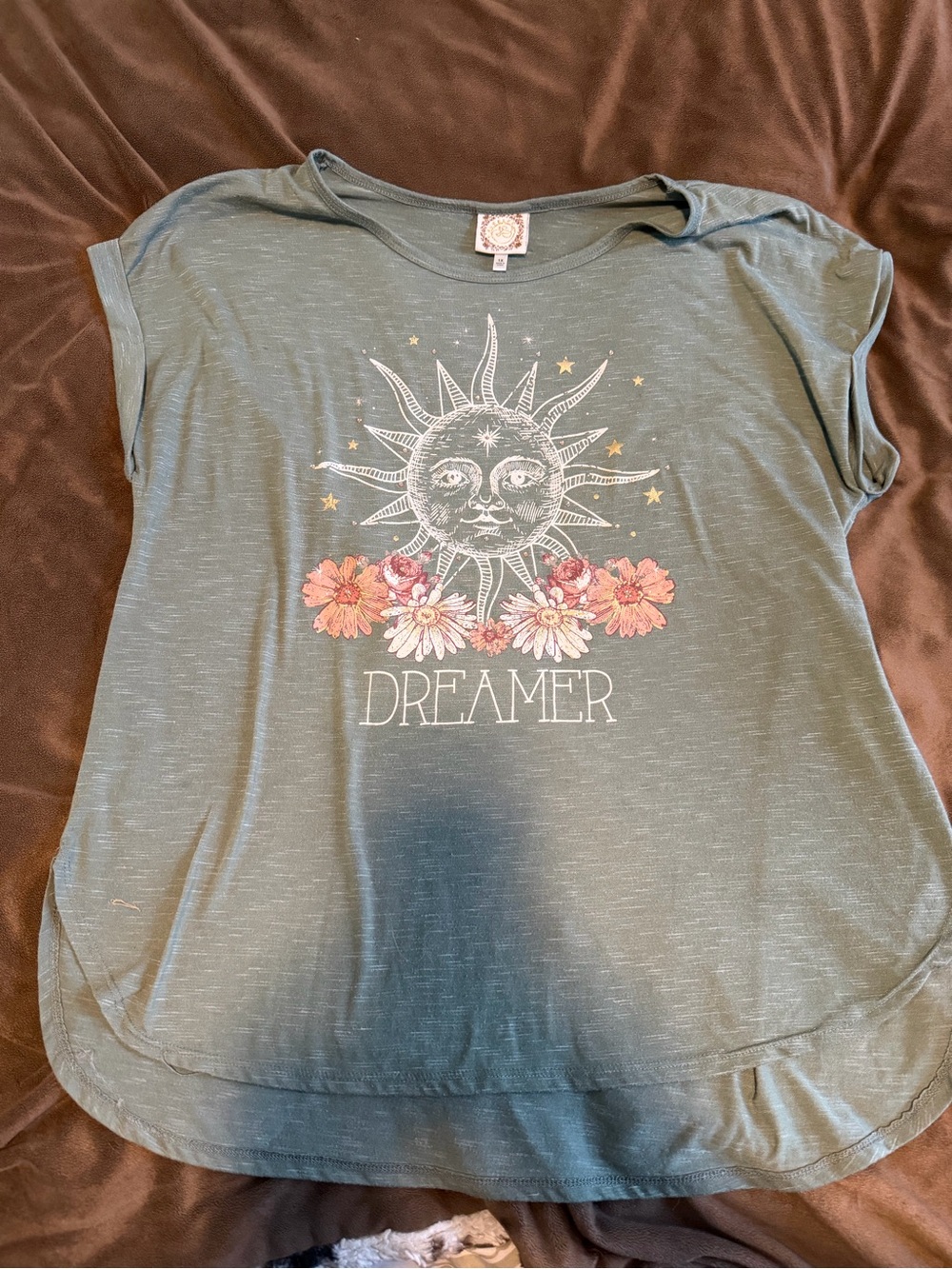 Women’s Plus 1X Dreamer Celestial Sun Floral Graphic Top